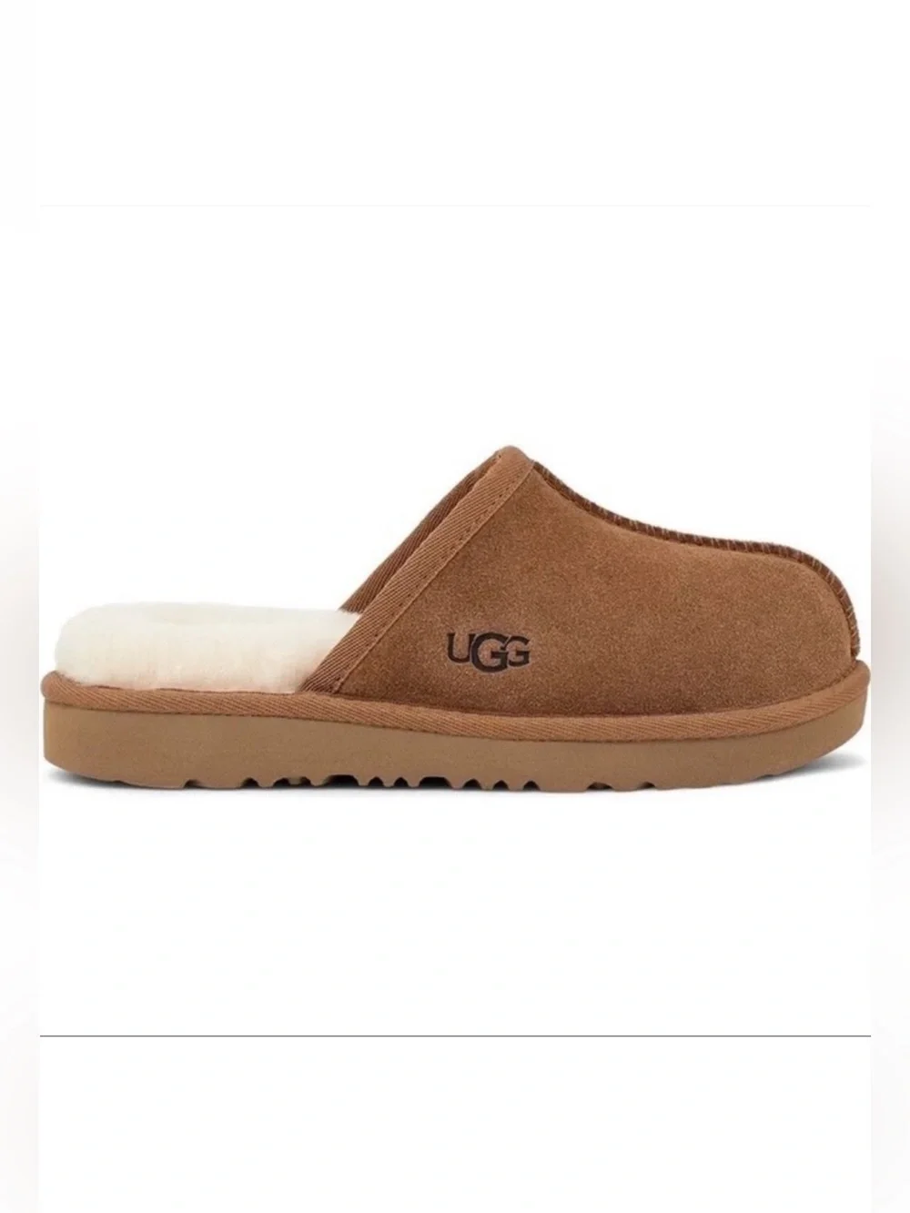 UGG Keegan Chestnut Suede Shearling Slide Slippers Kids 10M Cozy House Shoes